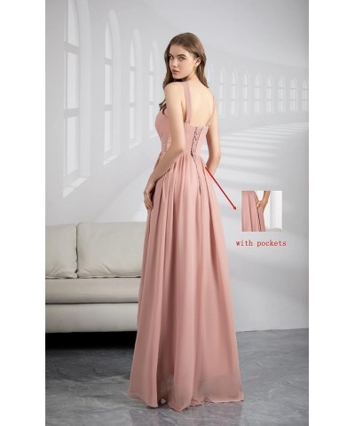 Women's Halter Chiffon Bridesmaid Dresses High Low for Wedding A-Line Pleated Formal Gown with Pockets Grey $31.34 Dresses