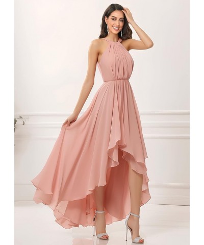 Women's Halter Chiffon Bridesmaid Dresses High Low for Wedding A-Line Pleated Formal Gown with Pockets Grey $31.34 Dresses