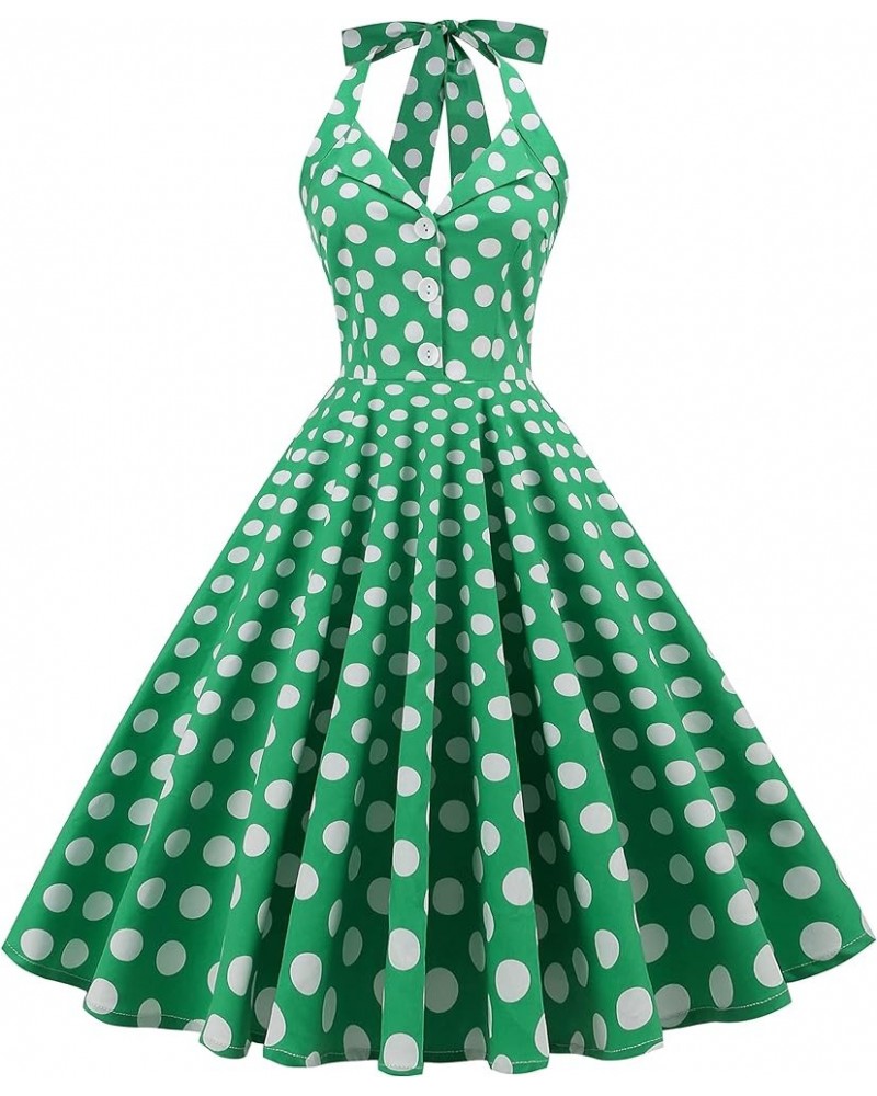 Women's Halter Backless 1950s Vintage Pin-up Rockabilly Dress Green $12.74 Dresses