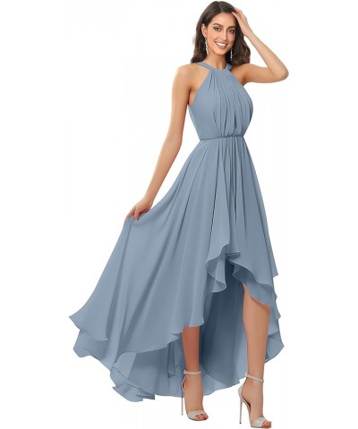 Women's Halter Chiffon Bridesmaid Dresses High Low for Wedding A-Line Pleated Formal Gown with Pockets Grey $31.34 Dresses