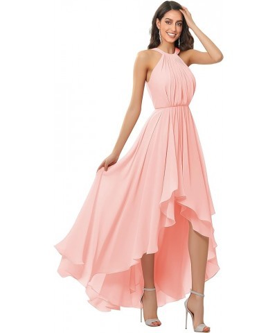 Women's Halter Chiffon Bridesmaid Dresses High Low for Wedding A-Line Pleated Formal Gown with Pockets Grey $31.34 Dresses