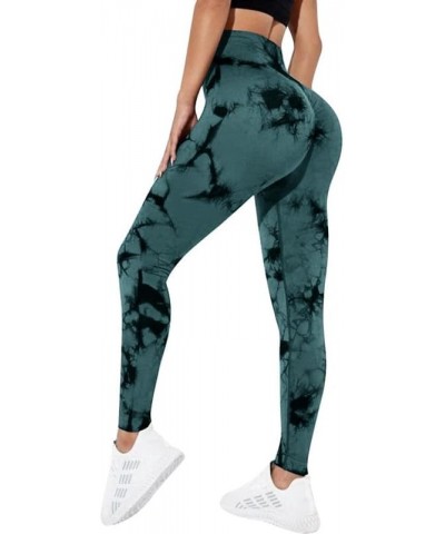 Gym Leggings for Women Tie Dye High Waisted Scrunch Butt Lifting Leggings Workout Elastic Fitness Sports Leggings B-green $9....