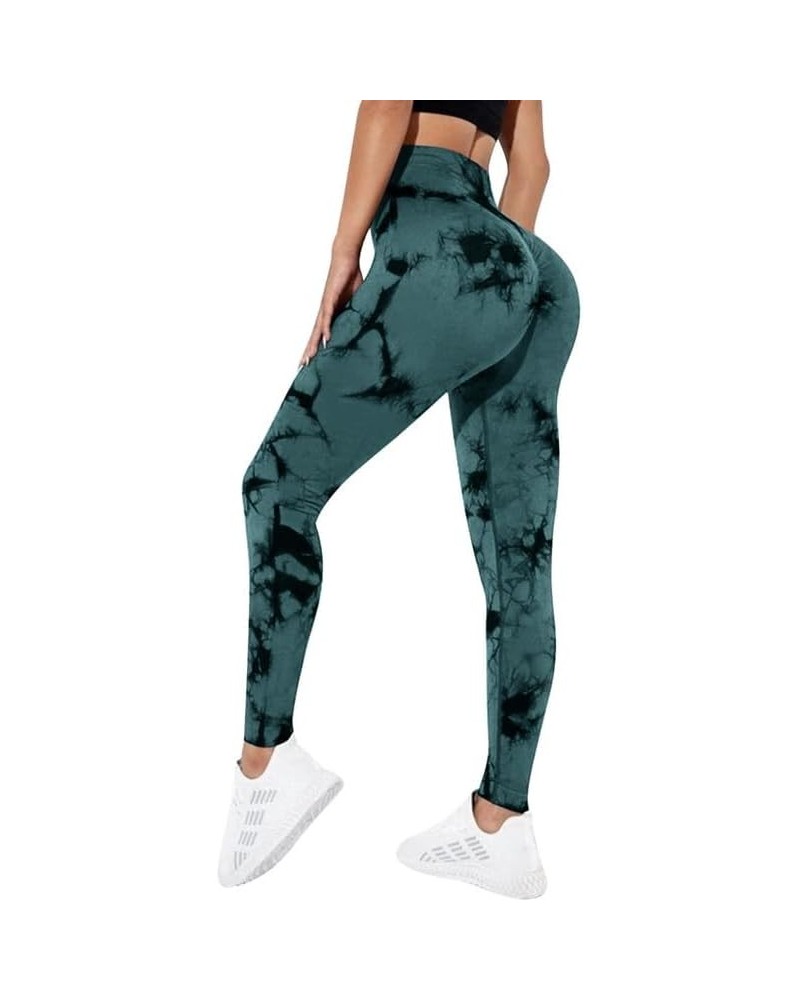 Gym Leggings for Women Tie Dye High Waisted Scrunch Butt Lifting Leggings Workout Elastic Fitness Sports Leggings B-green $9....