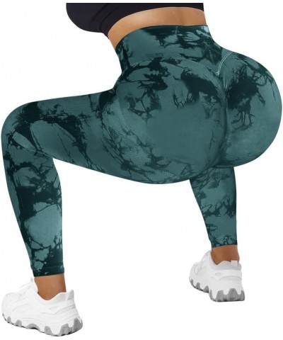 Gym Leggings for Women Tie Dye High Waisted Scrunch Butt Lifting Leggings Workout Elastic Fitness Sports Leggings B-green $9....