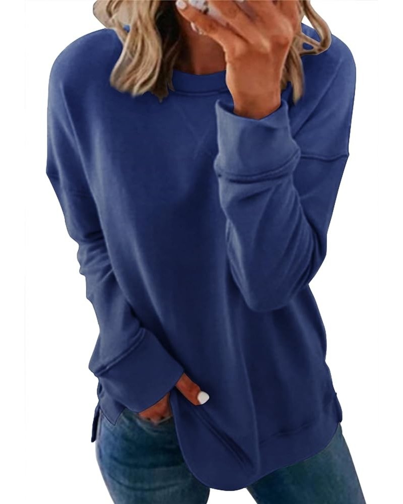 Women's Crewneck Tunics Color Block Comfy Soft Long Sleeve T Shirt Tops Solid-navy Blue $15.75 Hoodies & Sweatshirts