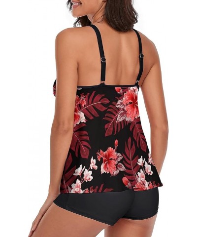 Flowy Tankini Bathing Suits for Women Tummy Control Swimsuits Two Piece Swimwear Tank Top with Boyshorts Wine Red $12.70 Swim...