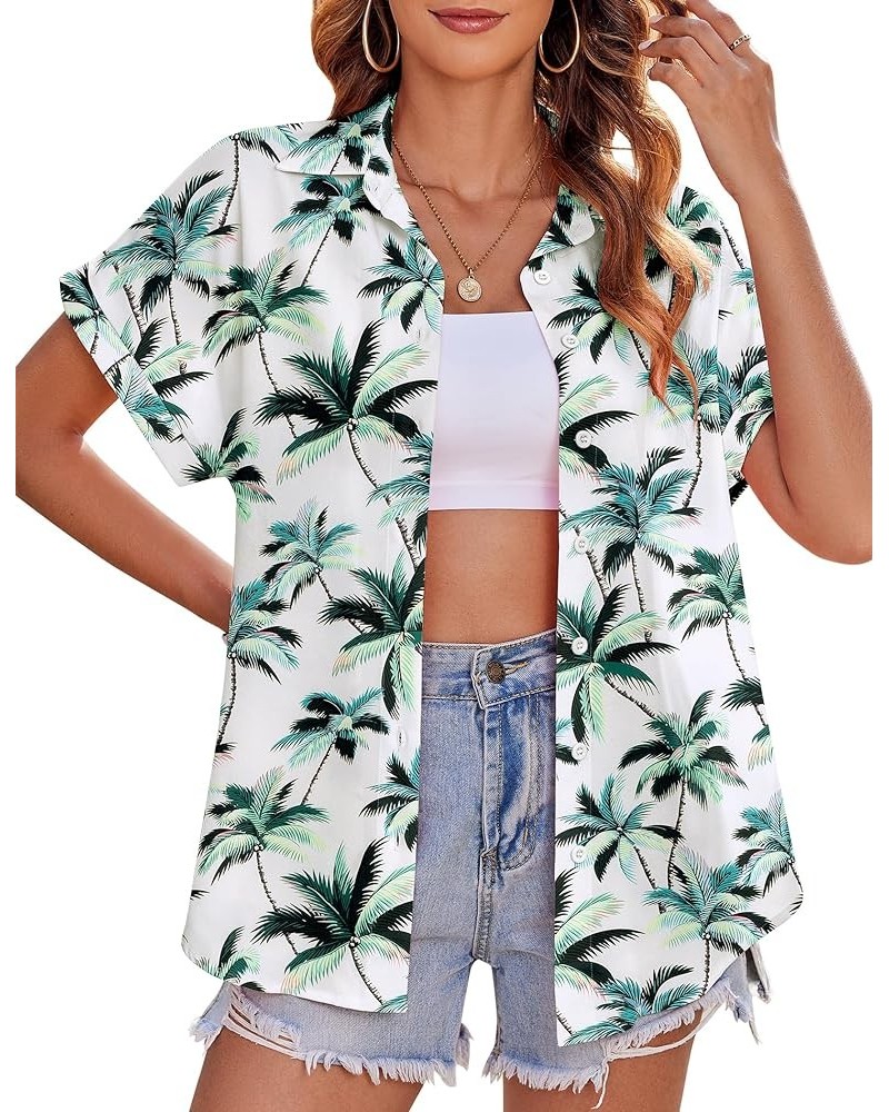 Women's Hawaiian Button Down Shirts Casual Short Sleeve Floral Tropic Print Summer Blouse Tunic Top Zw34 $16.19 Blouses