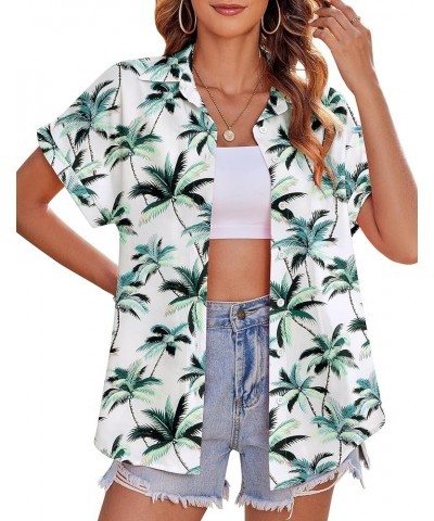 Women's Hawaiian Button Down Shirts Casual Short Sleeve Floral Tropic Print Summer Blouse Tunic Top Zw34 $16.19 Blouses