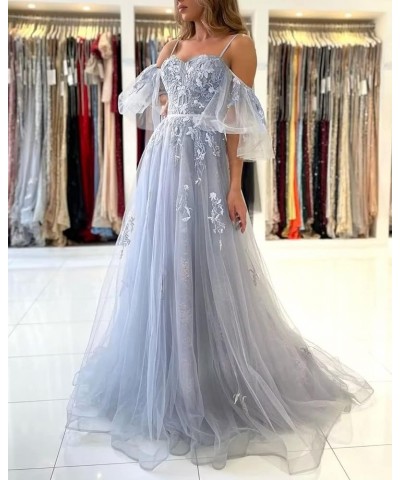 Tulle Prom Dresses for Women Long Ball Gown Off Shoulder Lace Applique Formal Evening Party Gowns 2024 Fuchsia $38.70 Dresses