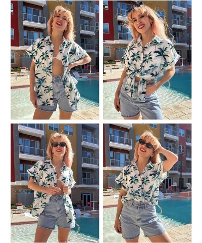 Women's Hawaiian Button Down Shirts Casual Short Sleeve Floral Tropic Print Summer Blouse Tunic Top Zw34 $16.19 Blouses