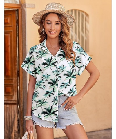 Women's Hawaiian Button Down Shirts Casual Short Sleeve Floral Tropic Print Summer Blouse Tunic Top Zw34 $16.19 Blouses