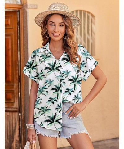 Women's Hawaiian Button Down Shirts Casual Short Sleeve Floral Tropic Print Summer Blouse Tunic Top Zw34 $16.19 Blouses