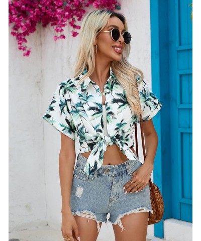 Women's Hawaiian Button Down Shirts Casual Short Sleeve Floral Tropic Print Summer Blouse Tunic Top Zw34 $16.19 Blouses