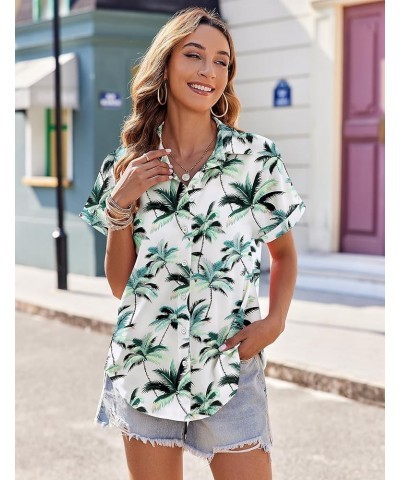 Women's Hawaiian Button Down Shirts Casual Short Sleeve Floral Tropic Print Summer Blouse Tunic Top Zw34 $16.19 Blouses