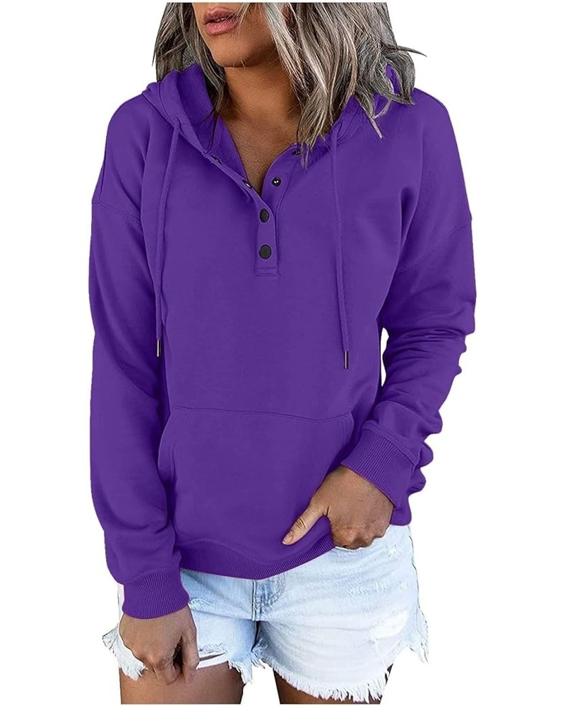 Womens Hoodies with Kangaroo Pocket Solid Color Loose Half Button Pullover Hoodie 2023 Fall Sweatshirts Clothing Purple 27 $6...