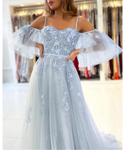 Tulle Prom Dresses for Women Long Ball Gown Off Shoulder Lace Applique Formal Evening Party Gowns 2024 Fuchsia $38.70 Dresses