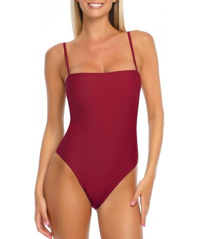 Women's Bandeau One Piece Swimsuits Wine Red $22.03 Swimsuits