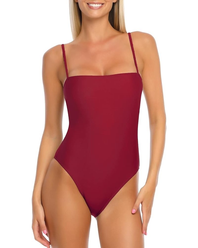 Women's Bandeau One Piece Swimsuits Wine Red $22.03 Swimsuits