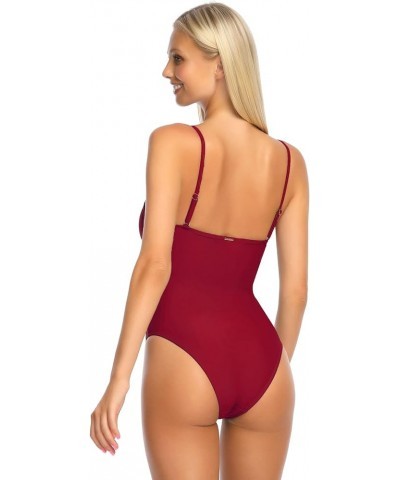 Women's Bandeau One Piece Swimsuits Wine Red $22.03 Swimsuits