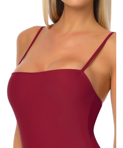 Women's Bandeau One Piece Swimsuits Wine Red $22.03 Swimsuits