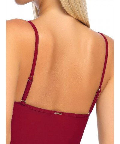 Women's Bandeau One Piece Swimsuits Wine Red $22.03 Swimsuits