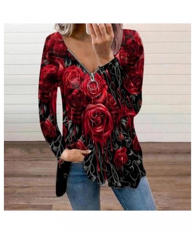 Womens Cold Shoulder Long Sleeve Shirts Sexy V Neck Zipper T-Shirt Blouse Floral Cut Out T Shirts Dressy Tunic Tops Baodan-a4...