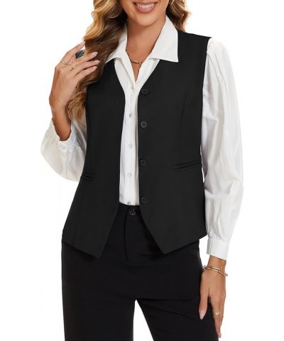 Waistcoat Vest for Women Fully lined Button Down V Neck Formal Dressy Suit Vest with Pockets Black $15.99 Vests