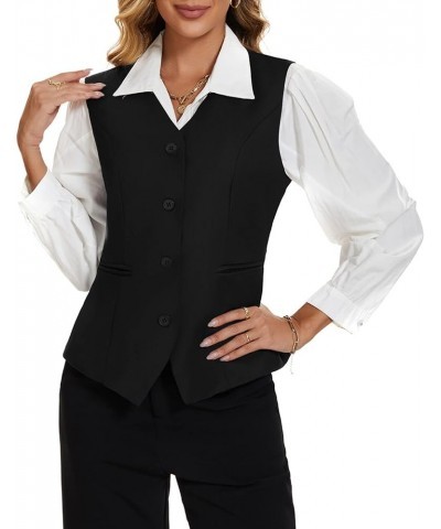 Waistcoat Vest for Women Fully lined Button Down V Neck Formal Dressy Suit Vest with Pockets Black $15.99 Vests