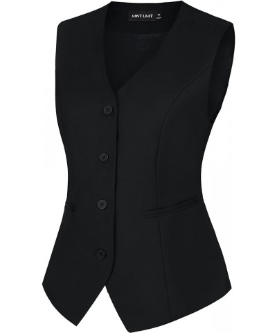 Waistcoat Vest for Women Fully lined Button Down V Neck Formal Dressy Suit Vest with Pockets Black $15.99 Vests