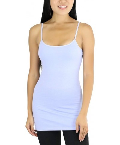 Women's Adjustable Spaghetti Strap Tunic Cami with Shelf Bra Pastel Blue $8.45 Tanks