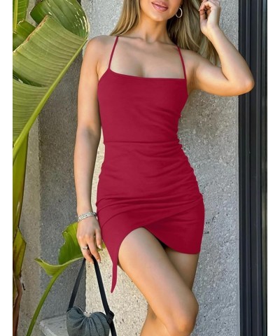 Womens Sexy Mini Dress Sleeveless Spaghetti Strap Bodycon Tight Dresses Party Club Dresses Red $15.39 Dresses