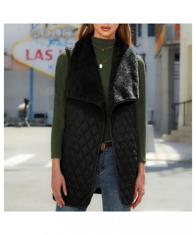 Womens Flannel Vest Open Front Casual Sleeveless Cardigan Lapel Plaid Shacket Jacket Buffalo Drape Cozy Loose Coats B-black $...