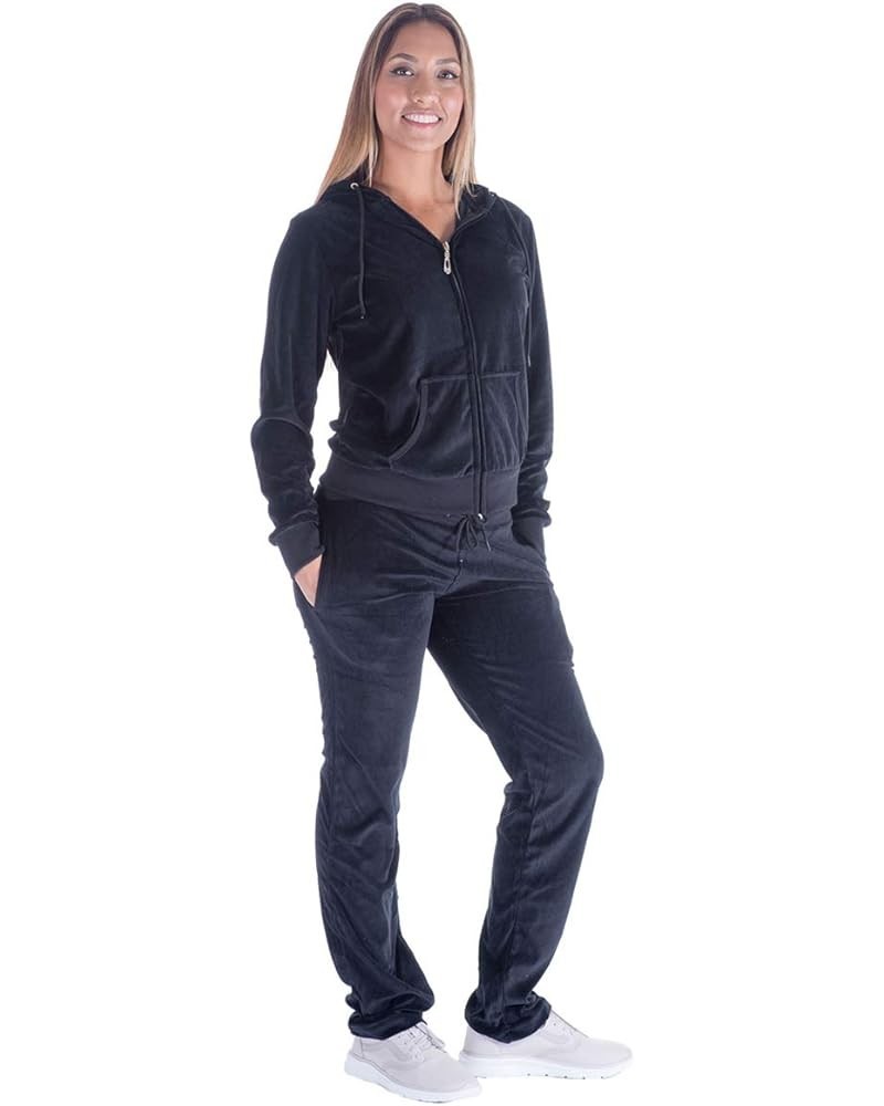 Velour Tracksuit Womens 2 Piece Outfit Zip Up Hoodie Sweatshirt and Jogger Pant Sweatsuits Set Black $18.90 Activewear