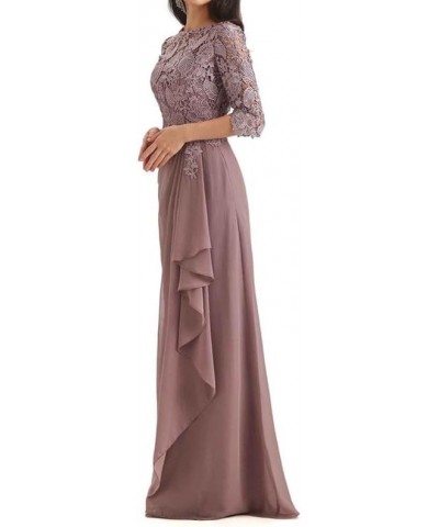 Lace Mother of The Bride Dress with Sleeves Chiffon Ruffles Long Evening Formal Gown for Wedding Scoop Neck Cabernet $42.90 D...