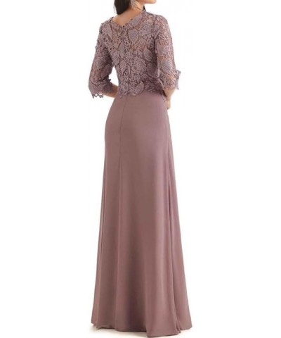 Lace Mother of The Bride Dress with Sleeves Chiffon Ruffles Long Evening Formal Gown for Wedding Scoop Neck Cabernet $42.90 D...