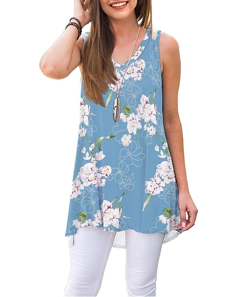 Women's Summer Sleeveless Tunic Casual V-Neck T-Shirt Tank Tops Blouse Floral Light Blue $10.79 Tops