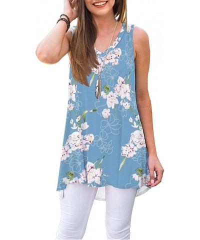 Women's Summer Sleeveless Tunic Casual V-Neck T-Shirt Tank Tops Blouse Floral Light Blue $10.79 Tops