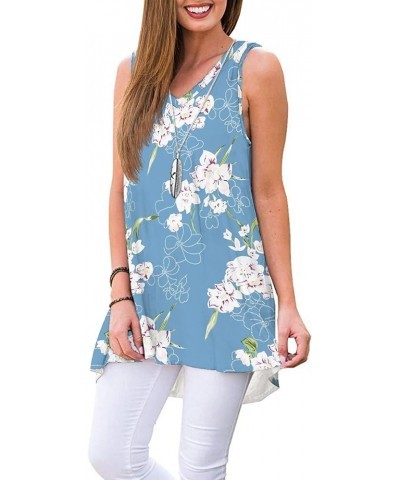 Women's Summer Sleeveless Tunic Casual V-Neck T-Shirt Tank Tops Blouse Floral Light Blue $10.79 Tops