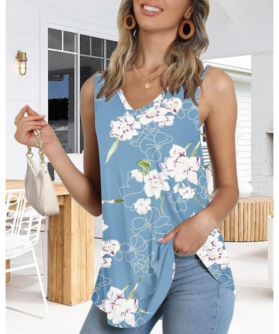 Women's Summer Sleeveless Tunic Casual V-Neck T-Shirt Tank Tops Blouse Floral Light Blue $10.79 Tops