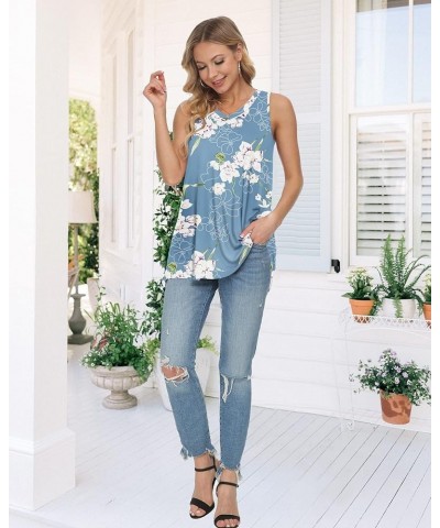 Women's Summer Sleeveless Tunic Casual V-Neck T-Shirt Tank Tops Blouse Floral Light Blue $10.79 Tops