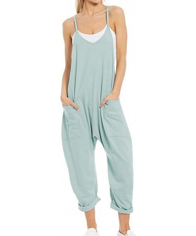 Women's V Neck Sleeveless Jumpsuits Adjustable Spaghetti Strap Overalls Loose Harem Pants Rompers with Pockets Blue Green $16...