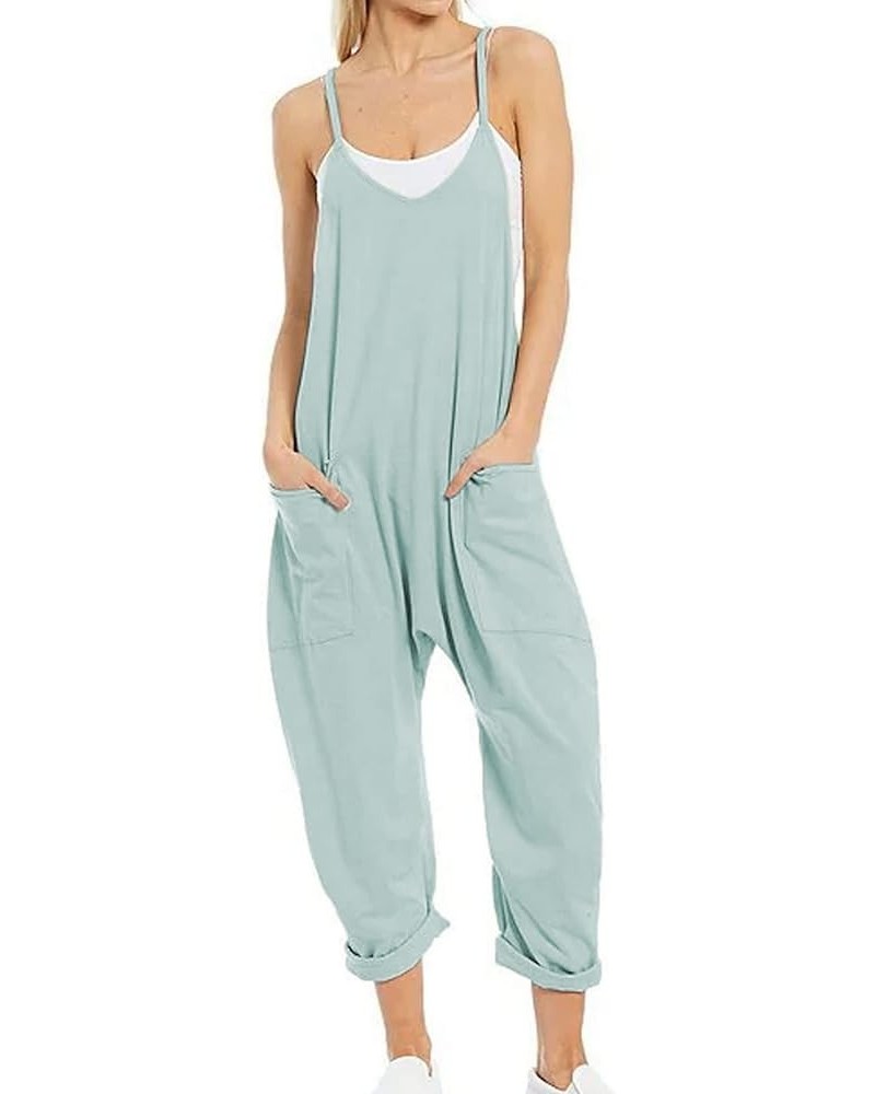 Women's V Neck Sleeveless Jumpsuits Adjustable Spaghetti Strap Overalls Loose Harem Pants Rompers with Pockets Blue Green $16...