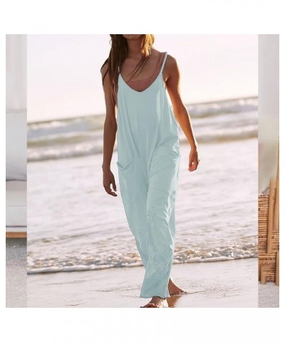 Women's V Neck Sleeveless Jumpsuits Adjustable Spaghetti Strap Overalls Loose Harem Pants Rompers with Pockets Blue Green $16...