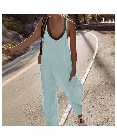 Women's V Neck Sleeveless Jumpsuits Adjustable Spaghetti Strap Overalls Loose Harem Pants Rompers with Pockets Blue Green $16...