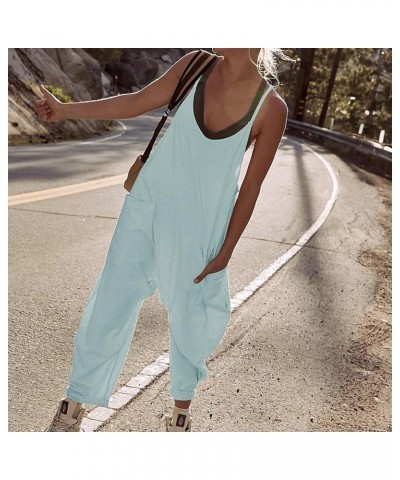 Women's V Neck Sleeveless Jumpsuits Adjustable Spaghetti Strap Overalls Loose Harem Pants Rompers with Pockets Blue Green $16...