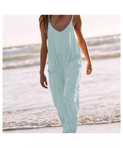 Women's V Neck Sleeveless Jumpsuits Adjustable Spaghetti Strap Overalls Loose Harem Pants Rompers with Pockets Blue Green $16...