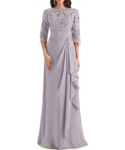 Lace Mother of The Bride Dress with Sleeves Chiffon Ruffles Long Evening Formal Gown for Wedding Scoop Neck Cabernet $42.90 D...