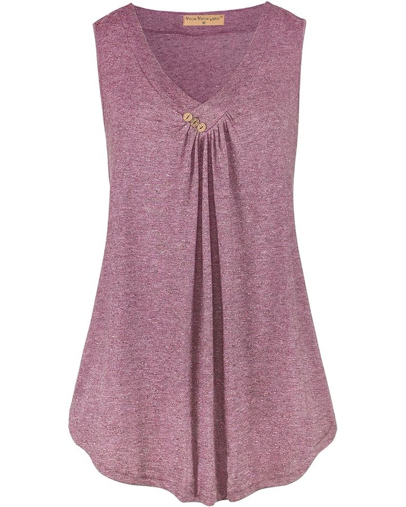 Women's Sleeveless V Neck T Shirt Pleated Solid Flowy Tank Tunic Tops B-red $8.24 Tops