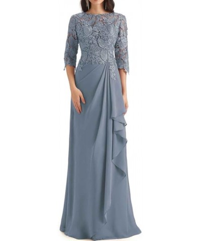 Lace Mother of The Bride Dress with Sleeves Chiffon Ruffles Long Evening Formal Gown for Wedding Scoop Neck Cabernet $42.90 D...