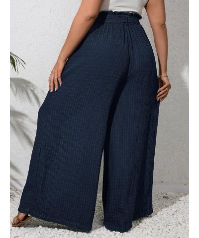 Women's Plus Size Textured Paperbag Waist Wide Leg Pants Casual Loose Palazzo Trousers Navy Blue $18.13 Pants